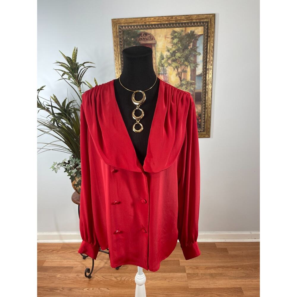 Laura & Jayne Top Womens 16 Red Double Breasted Drape Shawl Collar Sophisticated